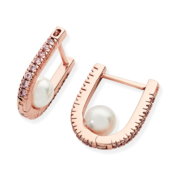 Tipperary Crystal Rose Gold Horse Shoe Pearl Earrings